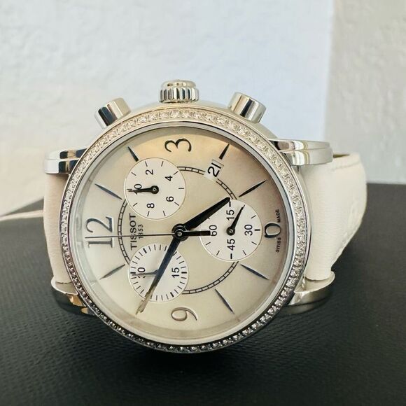 Tissot Women's Dressport Diamond Synthetic Leather Watch, 35mm, White Pearl, NWT - Picture 8 of 16